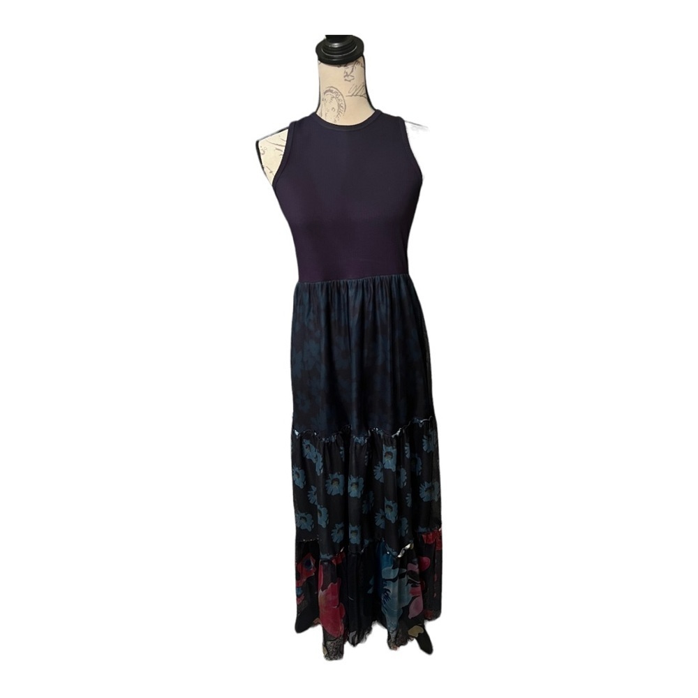 New Desigual Long Combination Tulle Dress In Navy sz large - Picture 12 of 14